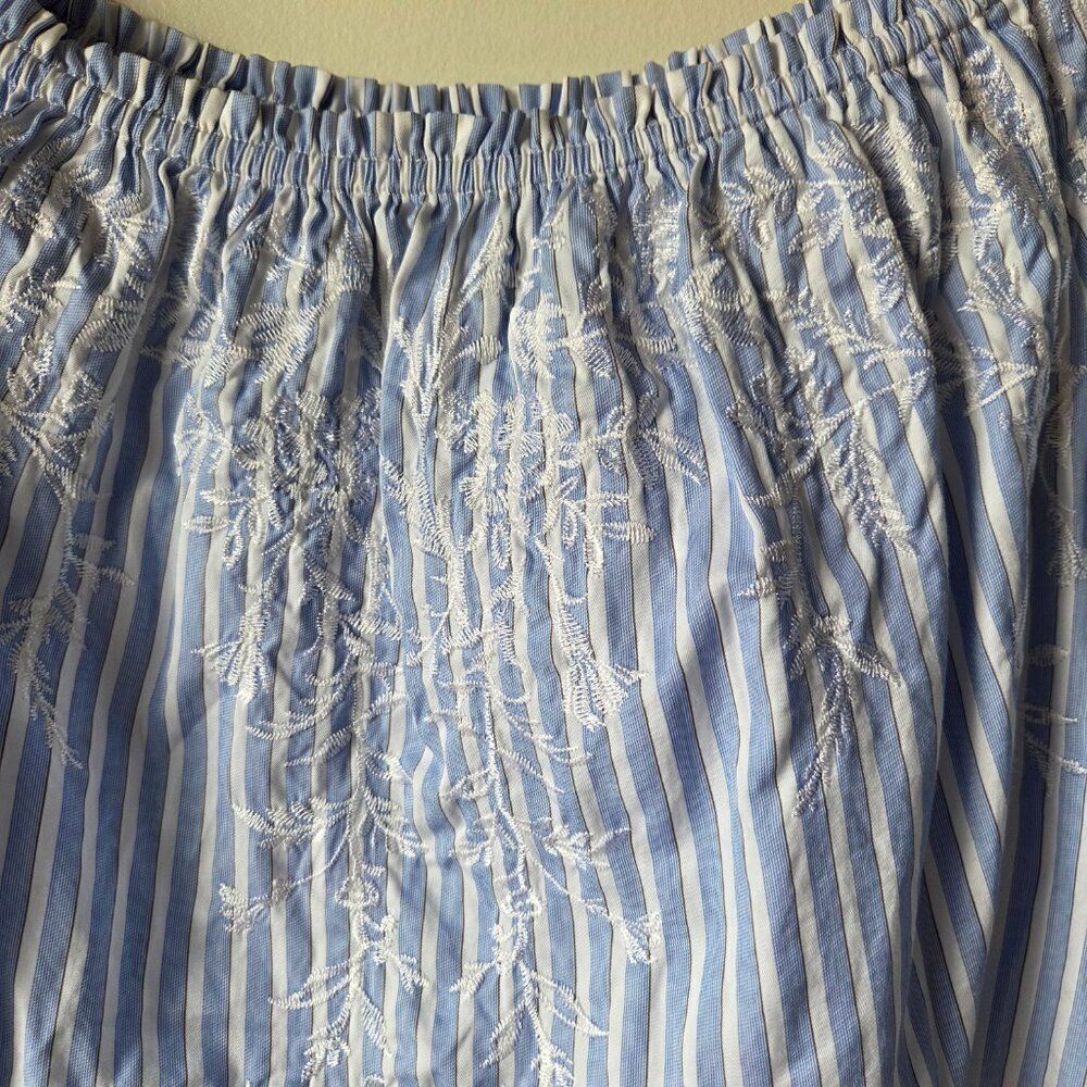 NWOT WHITE HOUSE BLACK MARKET STRIPED BOHO PEASANT EMBROIDERED COTTON TOP SIZE M - Picture 6 of 14